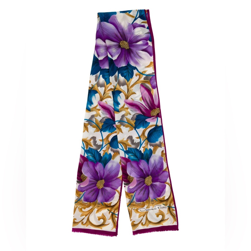 Oscar de la Renta vintage Purple and Blue Floral Scarf - Picture 1 of 5